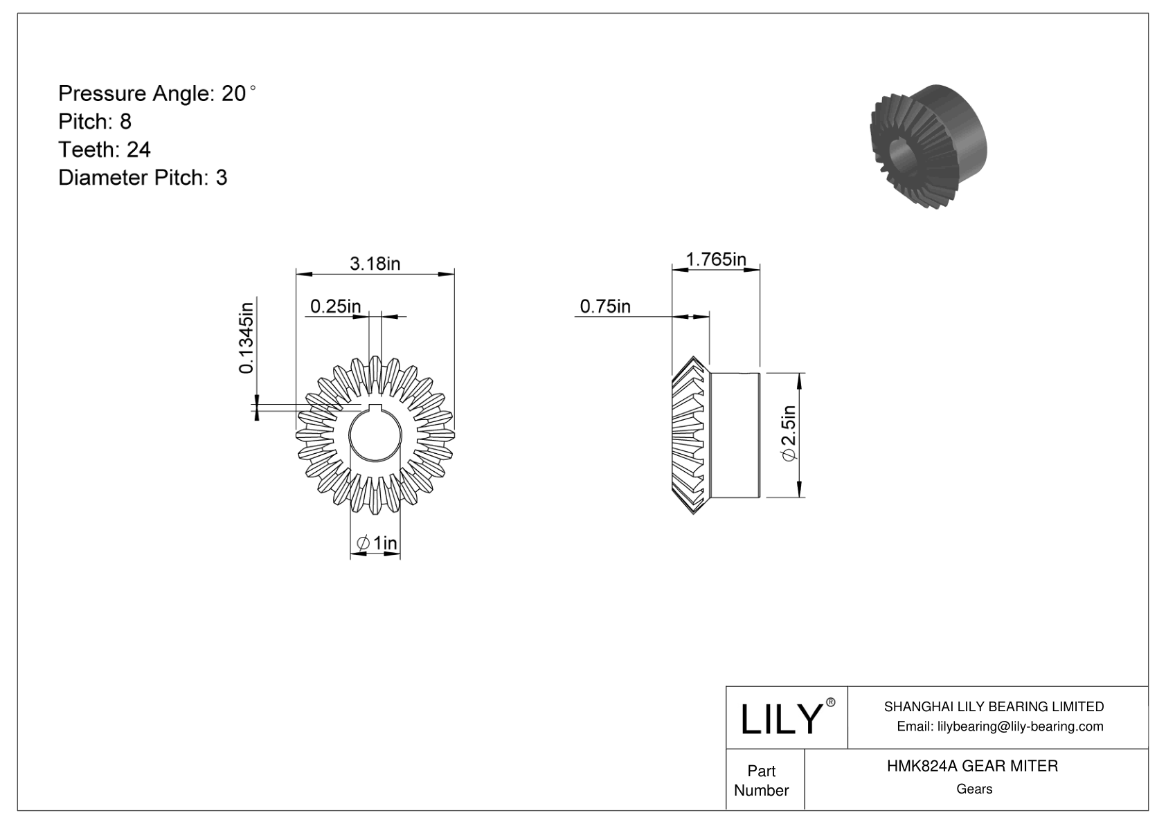 Martin HMK824A Miter Gear – High Carbon Steel, 24 Teeth, 1” Bore, Perfect For 90° Power Transfer Between Shafts