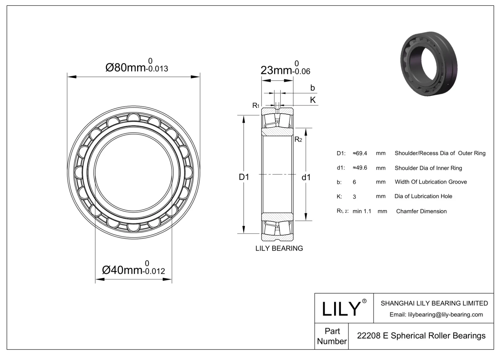 SKF 22208 E Spherical Roller Bearing
